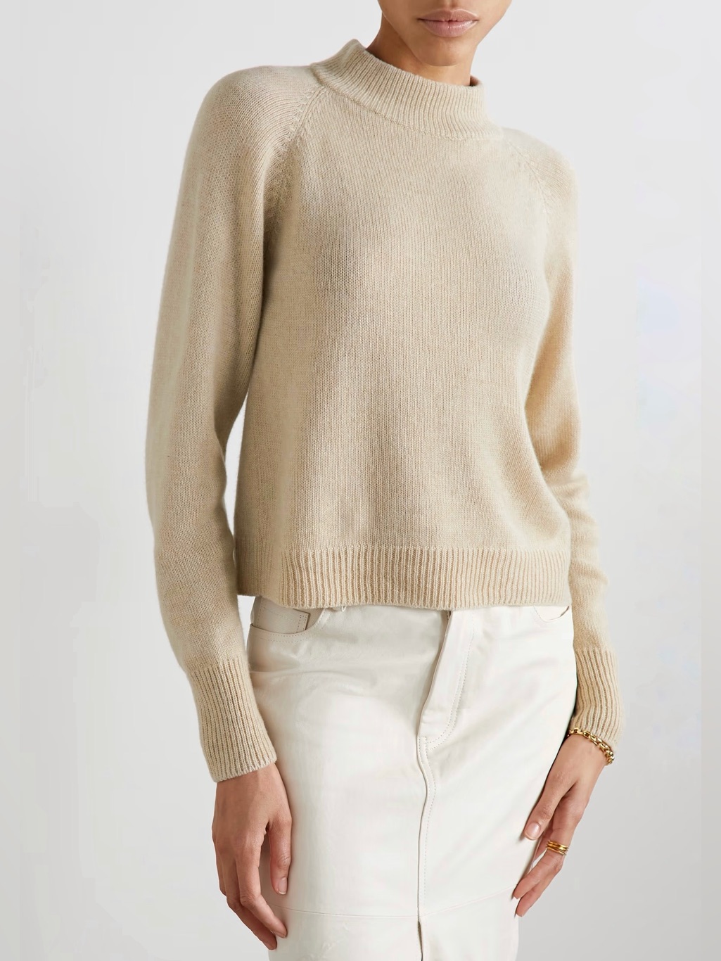 Suzie Kondi Komshi 100% Cashmere Mock Neck Sweater In Dorset Beige